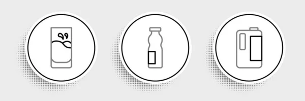 Set Line Leche Botella Plástico Icono Vaso Con Leche Yogur — Vector de stock
