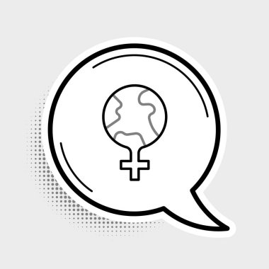 Dünyadaki çizgi feminizmi gri arka planda izole edilmiş bir ikon. Özgürlük, bağımsızlık, eşitlik için savaş. Renkli taslak konsepti. Vektör.