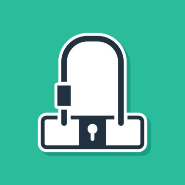 Mavi bisiklet kilidi, yeşil arka planda izole edilmiş sanayi simgesi. Vektör.