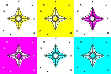Japon ninja shuriken simgesini renk arkaplanına izole et. Vektör.