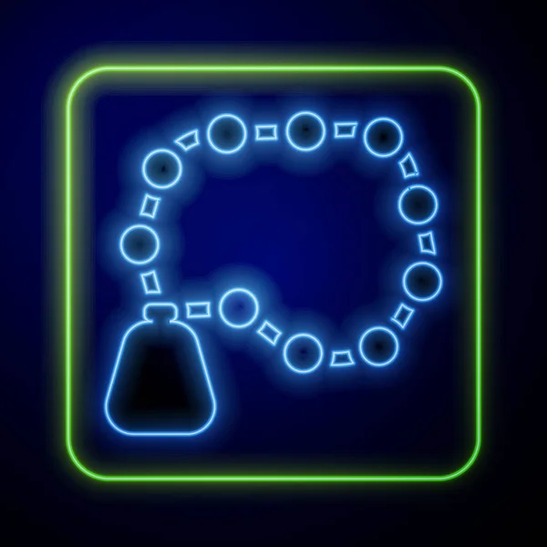 Glödande Neon Radband Religion Ikon Isolerad Blå Bakgrund Vektor — Stock vektor