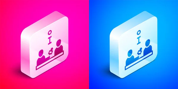 Isometric Interview Famous Person Icon Isolated Pink Blue Background Television — Stock Vector