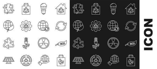 Set Linie Papier Einkaufstasche Mit Recycling Blatt Eco Symbol Aktualisieren — Stockvektor