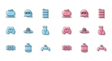 Metalik borular ve propan gazı depolama benzini tüplerini araç ve konum ikonu için ayarla. Vektör.