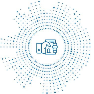 Mavi çizgi ölüm sertifikası beyaz arka planda izole edilmiş. Soyut çember rastgele noktalar. Vektör.