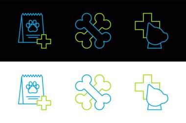 Köpek maması ve çapraz kemik ikonu için Veterinerlik Kliniği sembolü belirle. Vektör.