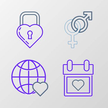 Takvimi kalple ayarla. Dünya, cinsiyet ve kaleyi ikon şeklinde seviyor. Vektör.