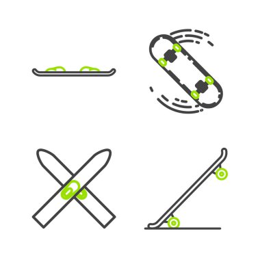 Çizgili kayak kayağı ve çubuk numarası ve Snowboard ikonu. Vektör.