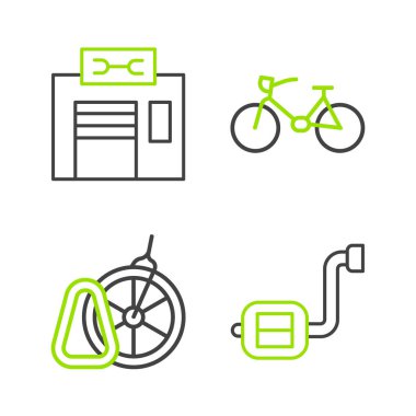 Bisiklet pedalı park ve onarım servis simgesini ayarla. Vektör.