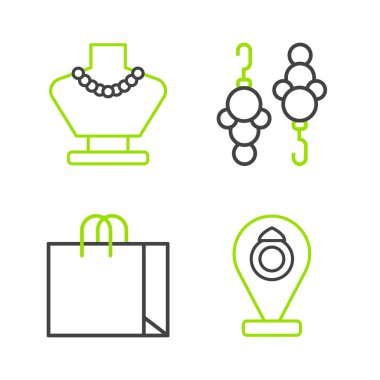 Mücevher mağazası, mücevher küpeleri ve manken ikonunda kolye. Vektör.