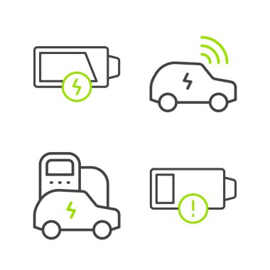 Düşük bataryalı elektrikli araba akıllı sistem ve simgesini ayarla. Vektör.