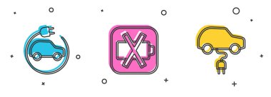 Set Electric car Low battery and icon. Vector.