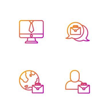 Set hattı Freelancer, online çalışma, görüntülü sohbet konferansı ve... Renk simgeleri. Vektör.