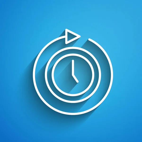 Reloj Línea Blanca Con Icono Flecha Aislado Sobre Fondo Azul — Archivo Imágenes Vectoriales