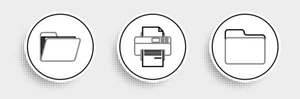 Set Line Document Folder Printer Icon Vector — Stock Vector