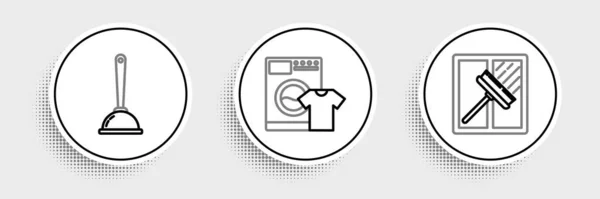 Set Line Squeegee Scraper Wisser Toiletzuiger Wasmachine Shirt Icoon Vector — Stockvector