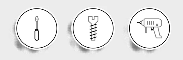设置线电动钻床螺丝刀和金属螺杆图标 — 图库矢量图片