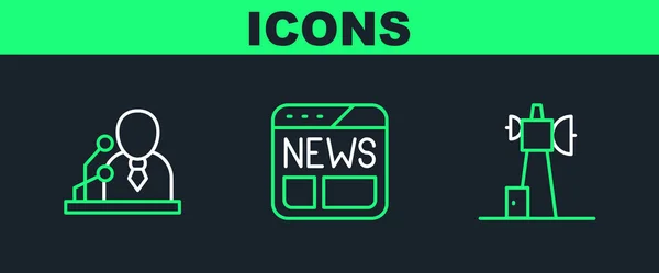 Установите Линию Antenna Breaking News News Icon Вектор — стоковый вектор