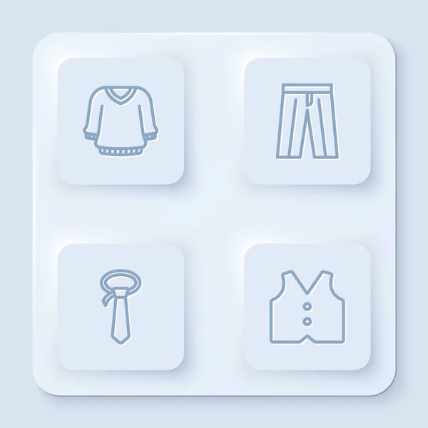 Definir Linha Camisola Calças Gravata Colete Botão Quadrado Branco Vetor — Vetor de Stock