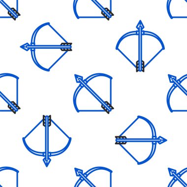 Ok ve yay simgesinde çizgi beyaz zemin üzerinde izole edilmiş kusursuz desen. Renkli taslak konsepti. Vektör.