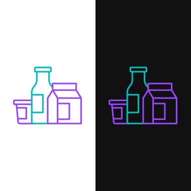 Çizgi Sütü ürün simgesi beyaz ve siyah arkaplanda izole edildi. Renkli taslak konsepti. Vektör