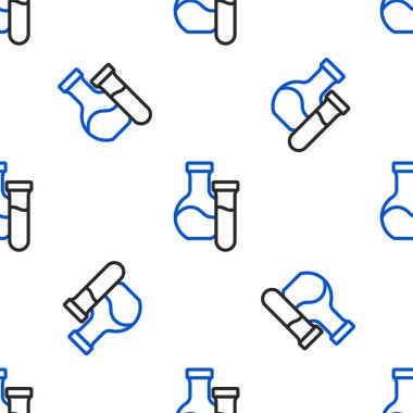 Çizgi Test tüpü ve matara kimyasal test ikonu beyaz arka planda izole edilmiş kusursuz desen. Laboratuvar cam levhası. Renkli taslak konsepti. Vektör
