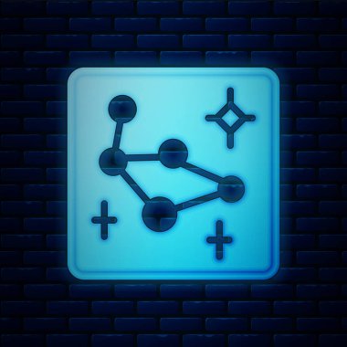 Parlayan neon renkli Büyük Ayı takımyıldızı simgesi tuğla duvar arka planında izole edildi. Vektör.