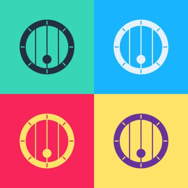 Pop Art Tahta Varil ikonu renk arkaplanında izole edilmiş. Alkol fıçısı, içki kabı, bira için tahta fıçı, viski, şarap. Vektör.