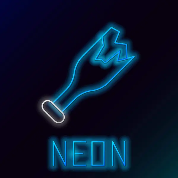 Glödande Neon Line Bruten Flaska Som Vapen Ikon Isolerad Svart — Stock vektor