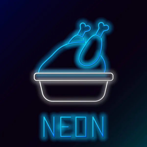 Žhnoucí Neonová Čára Pečený Krocan Nebo Kuřecí Ikona Izolované Černém — Stockový vektor