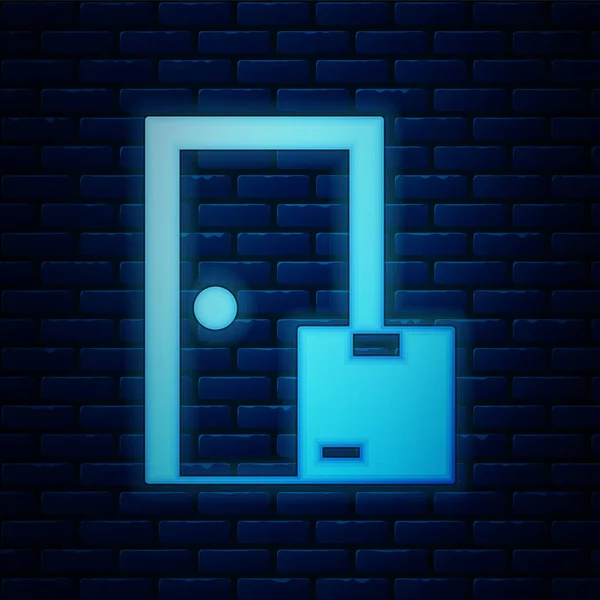 Glowing Neon Home Delivery Services Icon Isolated Brick Wall Background — Διανυσματικό Αρχείο