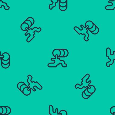 Mavi çizgi fıçı yağı sızıntısı ikonu yeşil arka planda izole edilmiş pürüzsüz desen. Vektör.