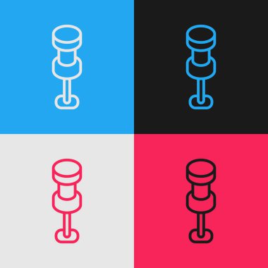 Pop Art Line Push pin simgesi renk arkaplanında izole edildi. Raptiye işareti. Vektör.