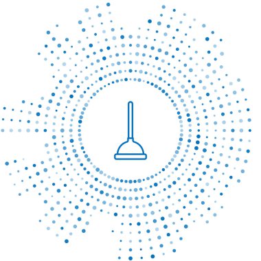 Beyaz arka planda izole edilmiş boru temizleme ikonu için ahşap saplı mavi çizgi kauçuk pompası. Tuvalet pompası. Soyut çember rastgele noktalar. Vektör.