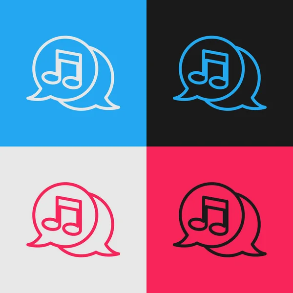 Pop Art Line Musical Note Speech Bubble Icon Isolated Color — Stock Vector