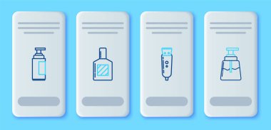 Tıraş losyonu, elektrikli saç makası, tıraş makinesi, krem losyon kozmetik tüp ve ikon. Vektör