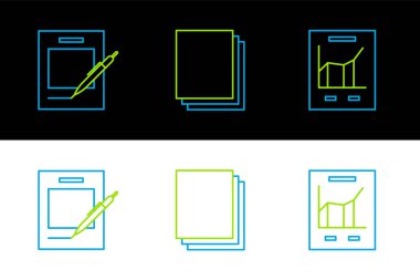 Grafik çizelgesi, boş defter, kalem ve Temiz Kağıt simgesi ile satır belgesini ayarla. Vektör