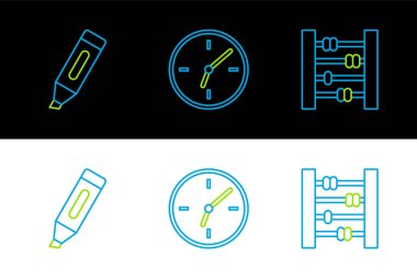 Çizgi Abaküs, İşaretleyici kalem ve Saat simgesi. Vektör