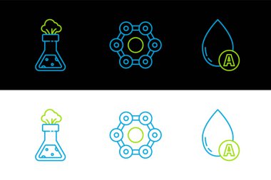 Su damlası, test tüpü, kimyasal ve kimyasal formül ikonu hazırlayın. Vektör