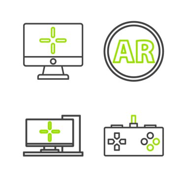 Satır Çizgisi Bilgisayarı Ar artırılmış gerçeklik ve simge monitörünü ayarla. Vektör.