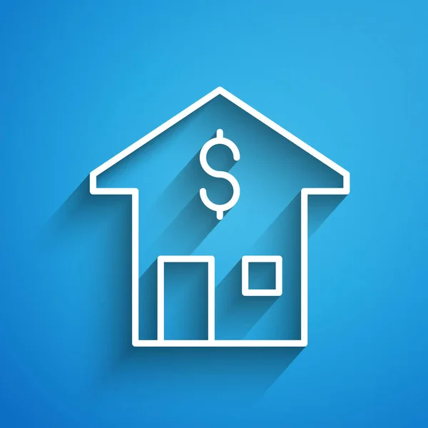 White Line House Dollar Symbol Icon Isolated Blue Background Home — Stock Vector
