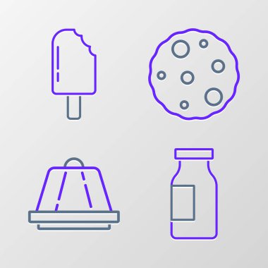 Sütlü şişe, muhallebi, kurabiye ya da bisküvi ve dondurma ikonu. Vektör