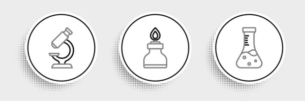 Set Line Test Tube Microscope Alcohol Spirit Burner Icon Vector — Stock Vector