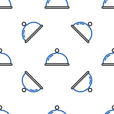 Beyaz arka planda izole edilmiş yemek ikonu tepsisiyle kaplı bir hat. Tepsi ve kapak işareti. Kapaklı bir restoran saati. Renkli taslak konsepti. Vektör