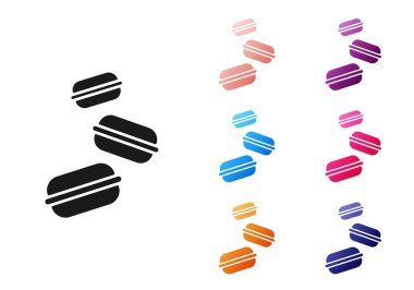 Beyaz arka planda siyah makarna kurabiye ikonu var. Makarna tatlı fırın. Simgeleri renklendirin. Vektör.