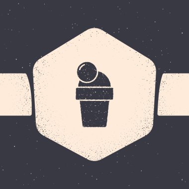 Grunge Dondurma ikonu gri arka planda izole edildi. Güzel sembol. Tek renkli klasik çizim. Vektör.