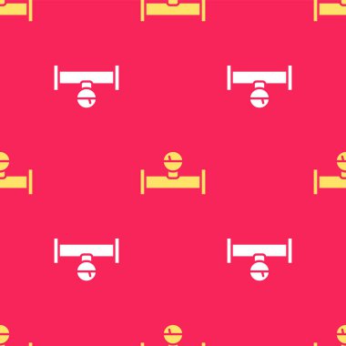 Sarı Endüstriyel Metalik Boru ve Manometre İkonları kırmızı arka planda izole edilmiş. Vektör.