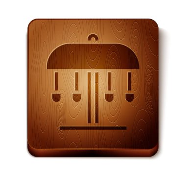 Kahverengi Cazibe Atlıkarınca simgesi beyaz arkaplanda izole edildi. Eğlence parkı. Çocuklar için eğlence parkı, eğlence parkı. Tahta kare düğme. Vektör.