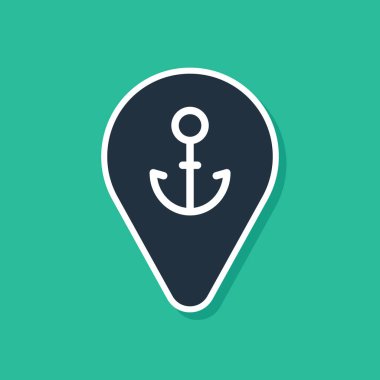 Yeşil arkaplanda çapa simgesi olan mavi harita işaretçisi. Vektör