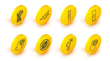 Kan testi ve virüsü, cinsiyeti, duruşu, akan burnu, Ebola hastalığını ve DNA sembolünü belirleyin. Vektör